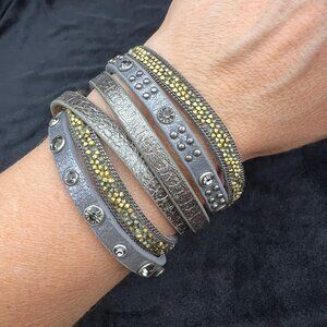 Good Works Leather 6x Wrap Bracelet, Magnetic Closure, Antique Silver & Gold